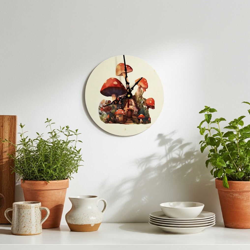 Decoupage Mushroom House Wall Clock image 2