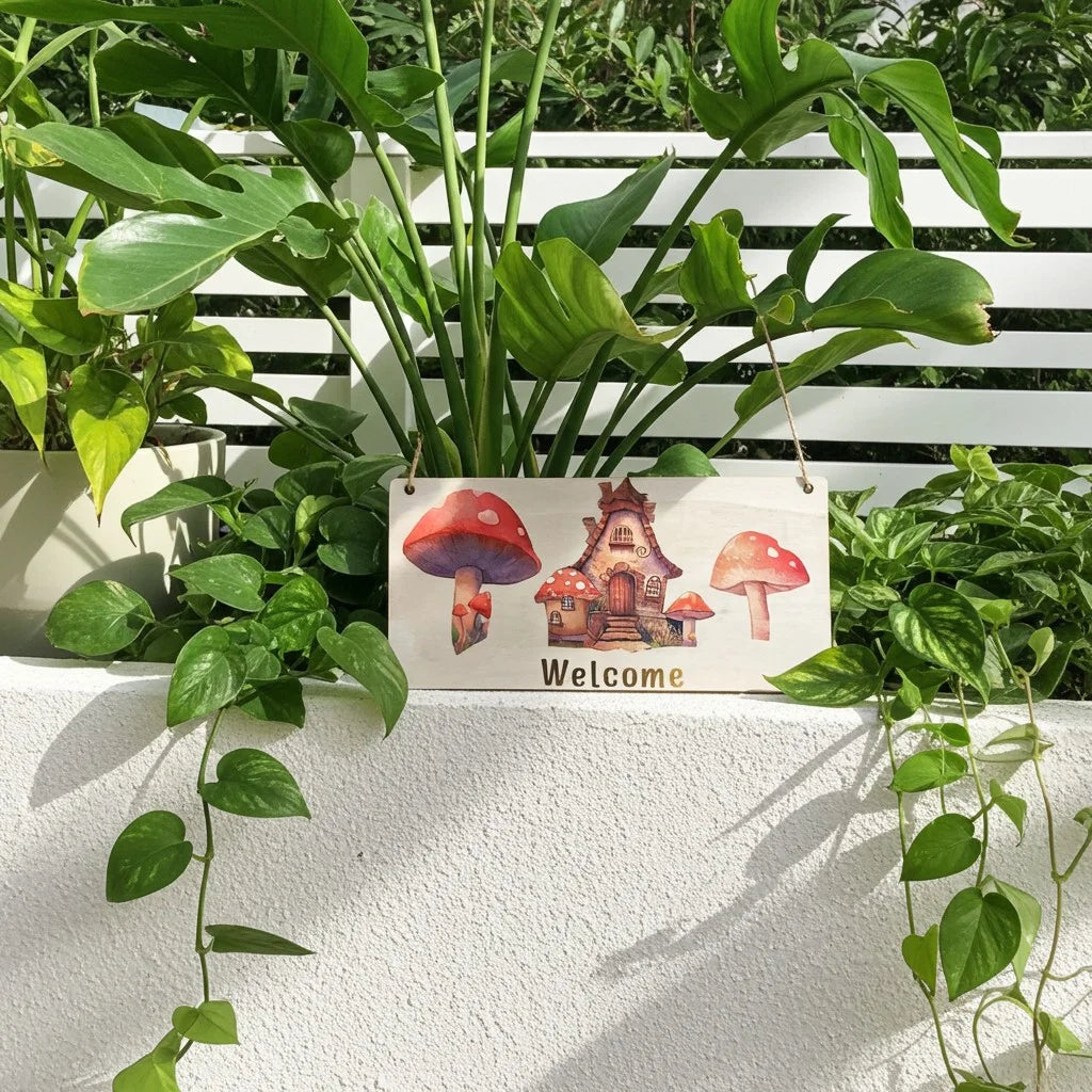 Decoupage Mushroom House Welcome Sign image 2