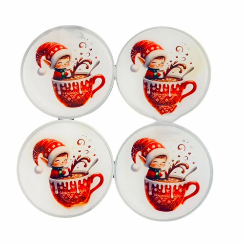 4 Christmas Elf Coasters Red and White image 0