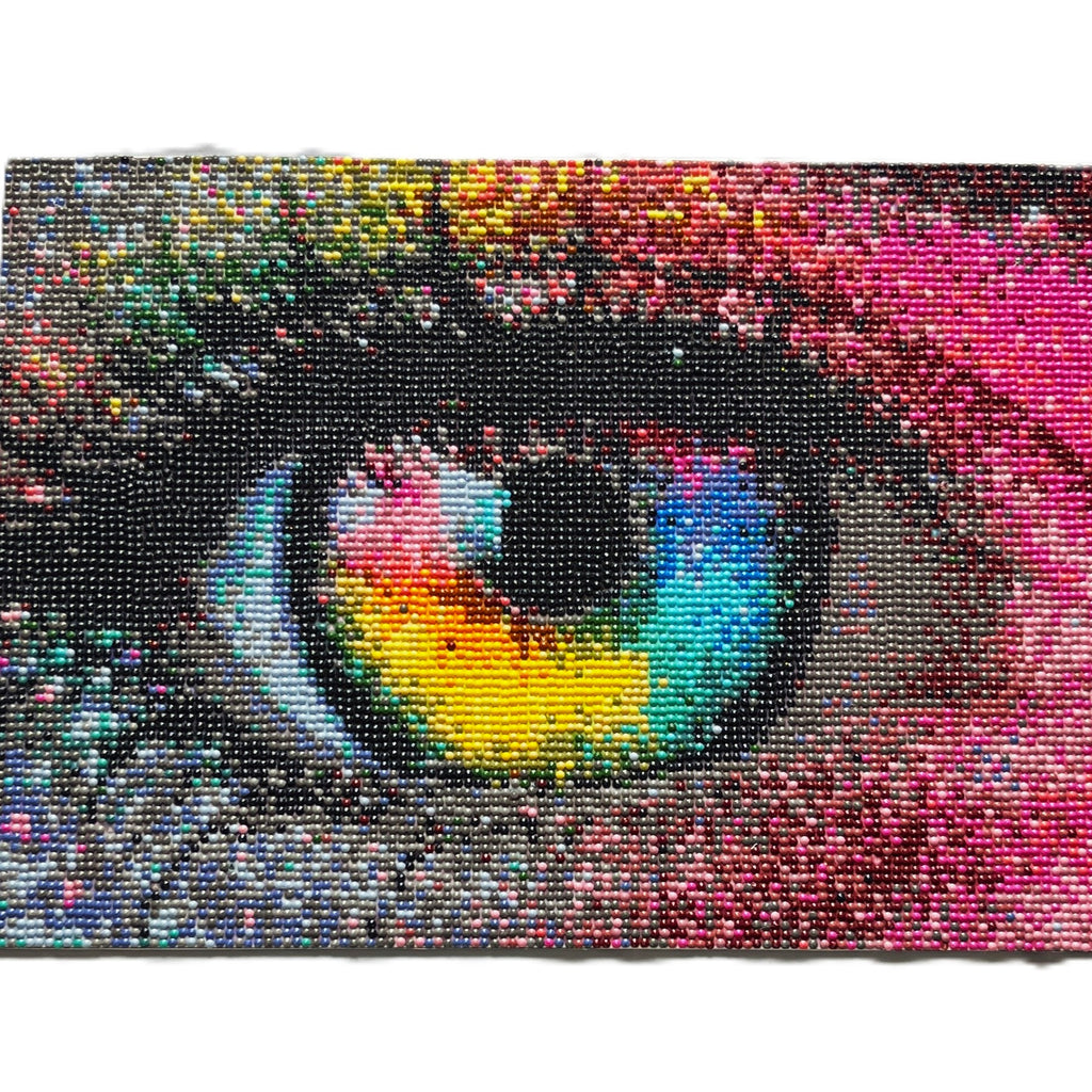 Multi colour large eye diamond painting picture quirky wall hanging handmade