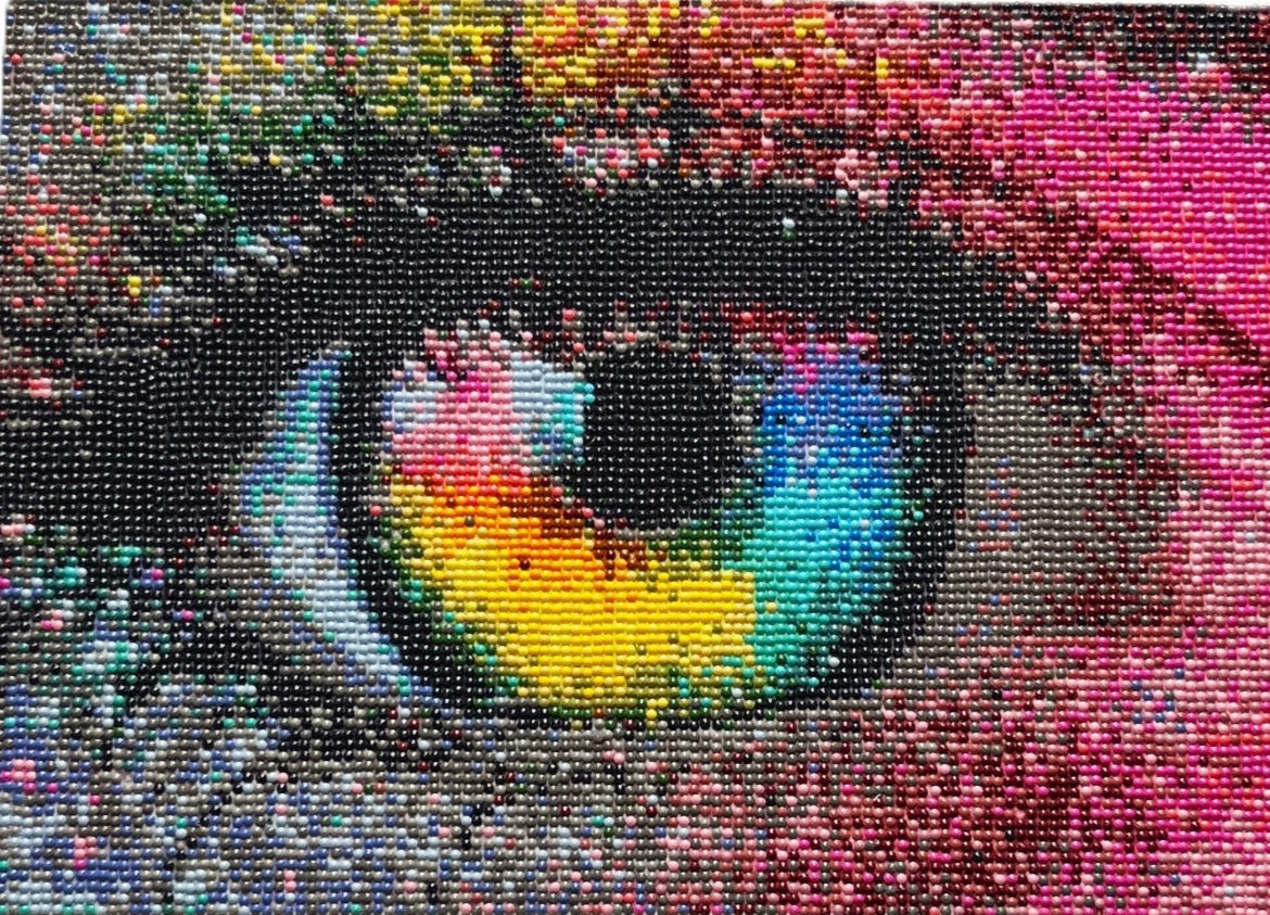 Multi colour large eye diamond painting picture quirky wall hanging handmade
