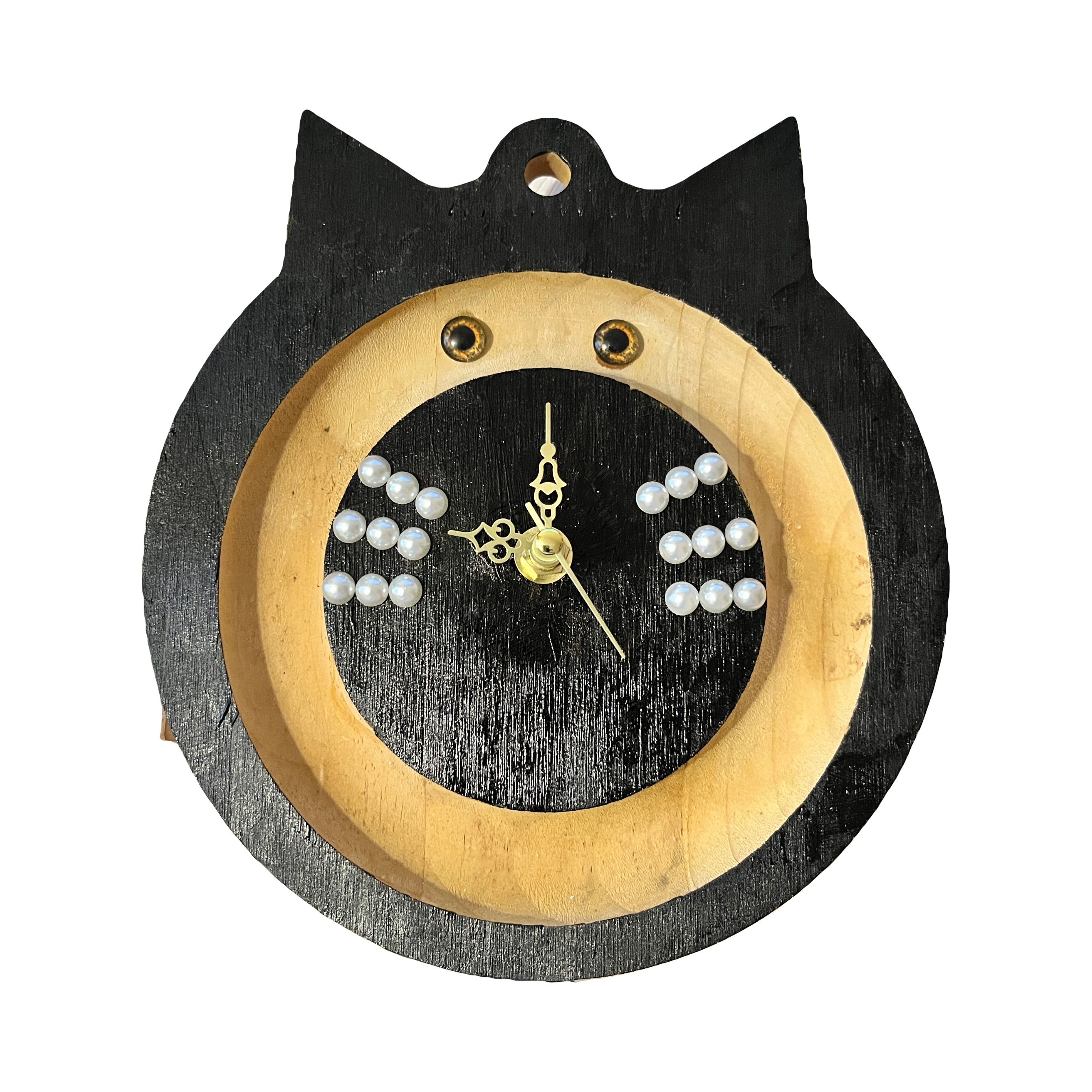 Handmade Bespoke Wooden Black Cat Clock