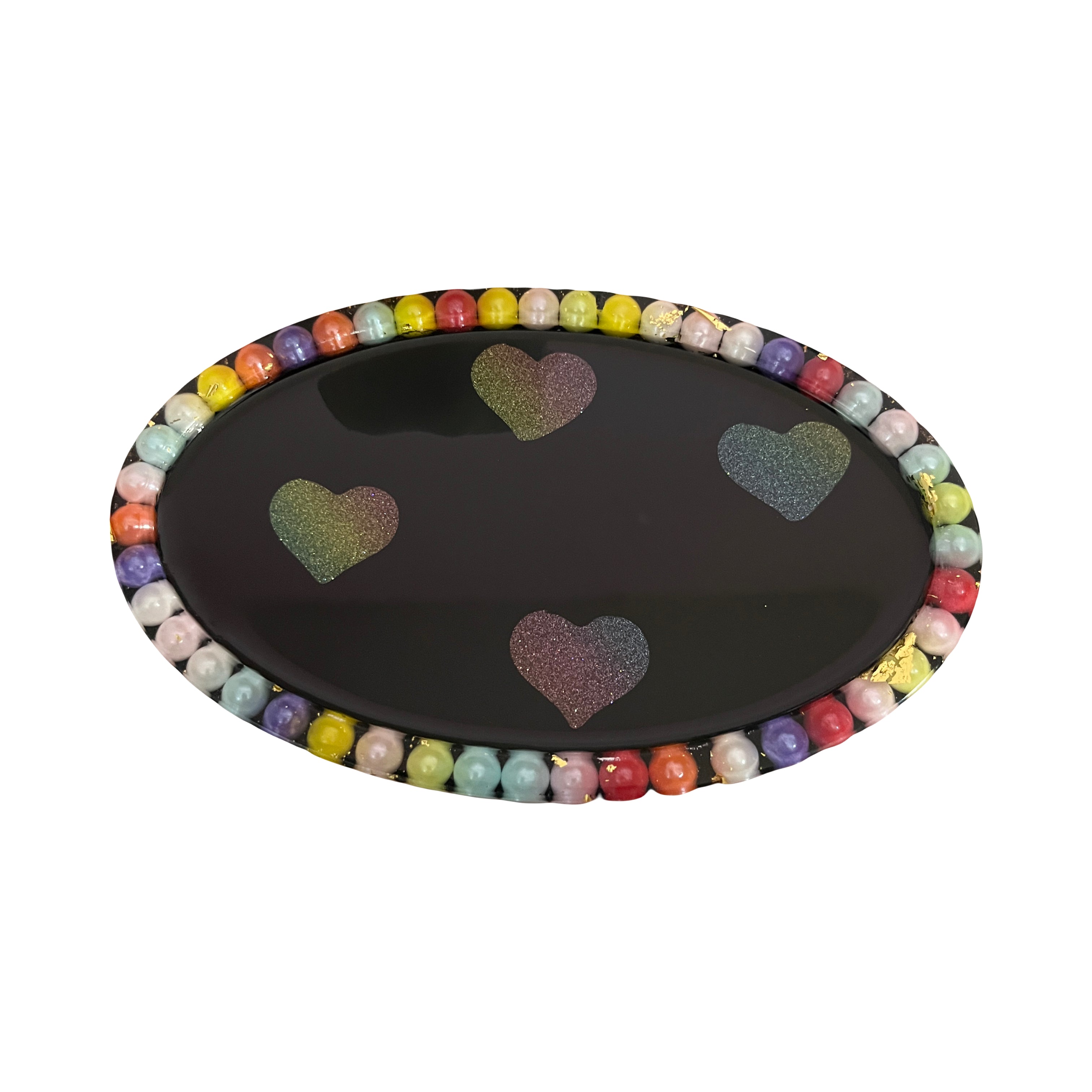 Handmade Resin Black Multi Colour Trinket Storage Organiser Dish
