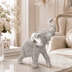 Beaded Resin Silver Diamante Elephant Figurine Home Decor Ornament