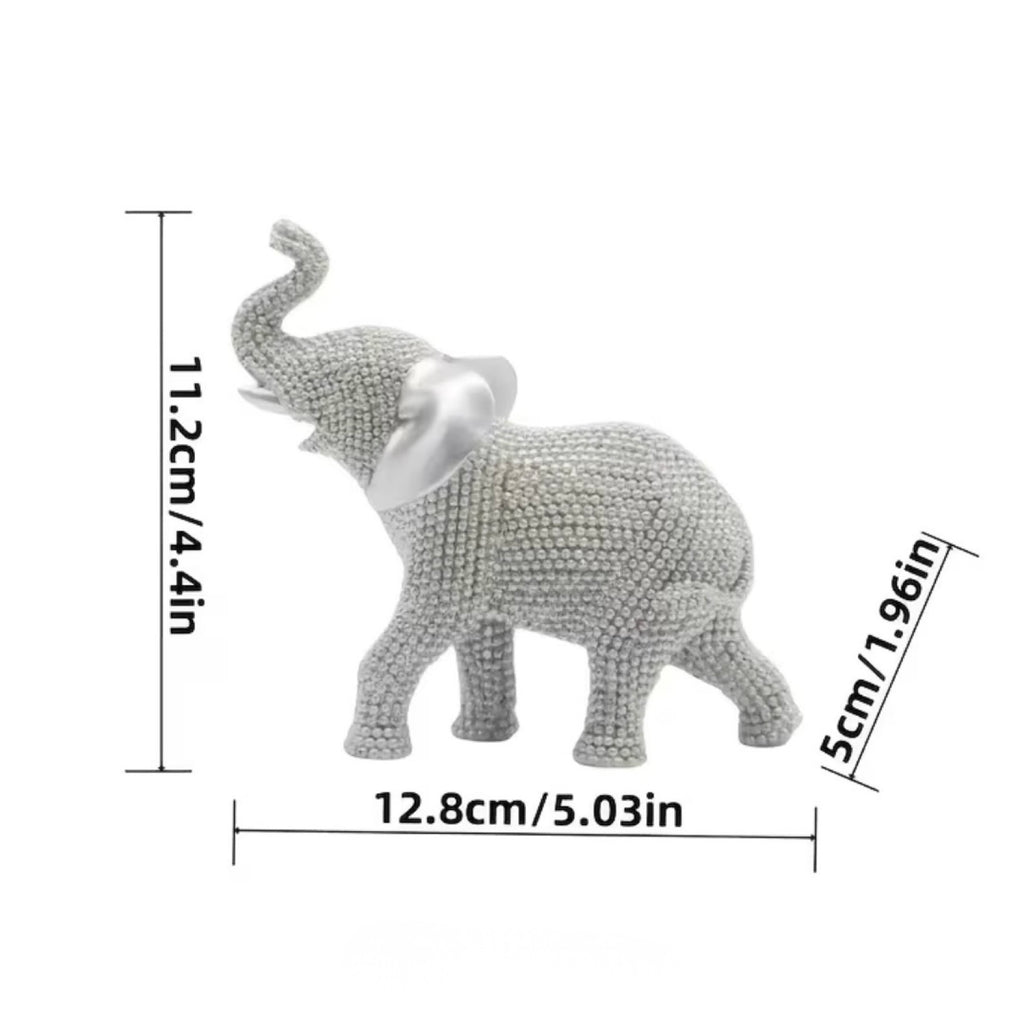 Beaded Resin Silver Diamante Elephant Figurine Home Decor Ornament