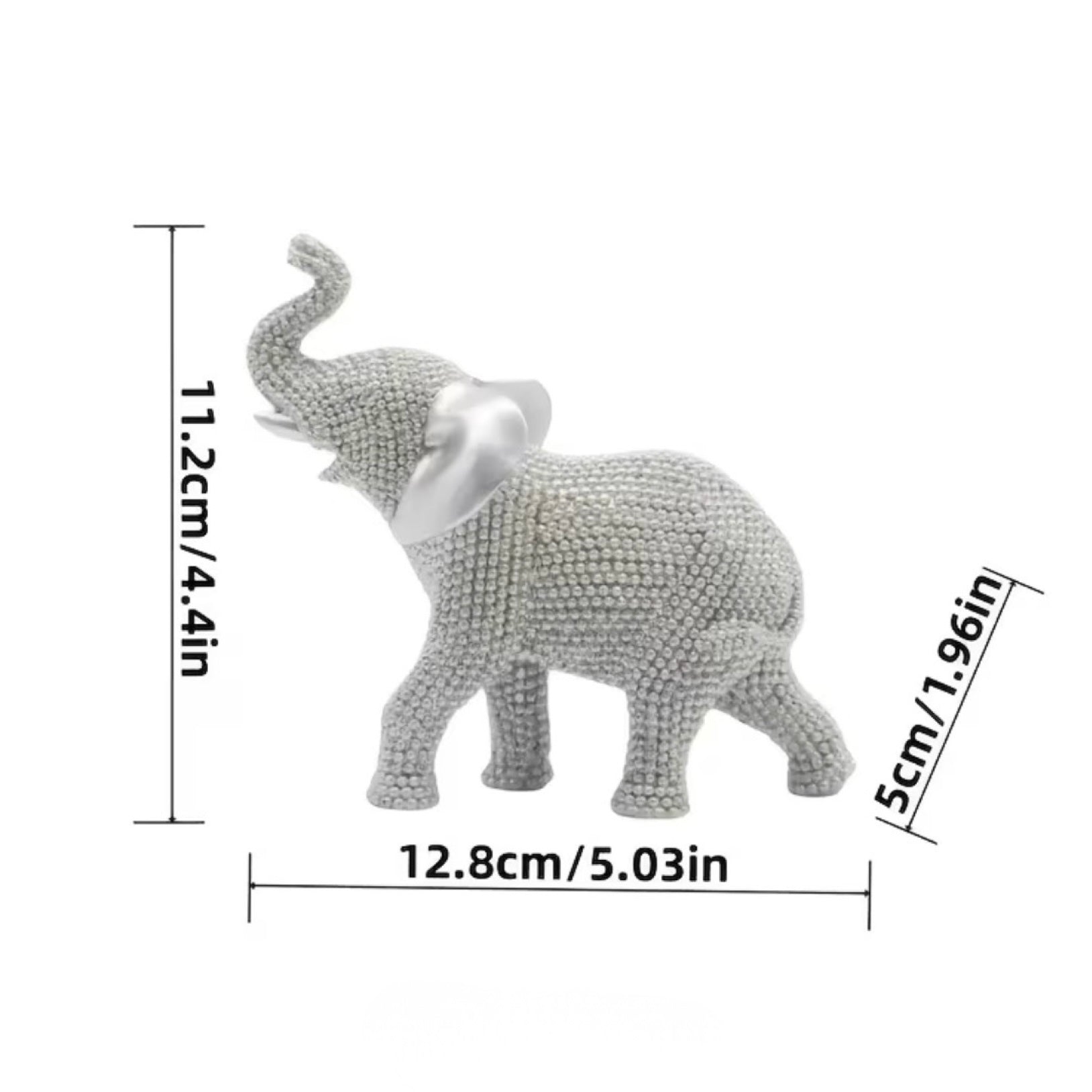 Beaded Resin Silver Diamante Elephant Figurine Home Decor Ornament