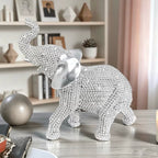 Beaded Resin Silver Diamante Elephant Figurine Home Decor Ornament