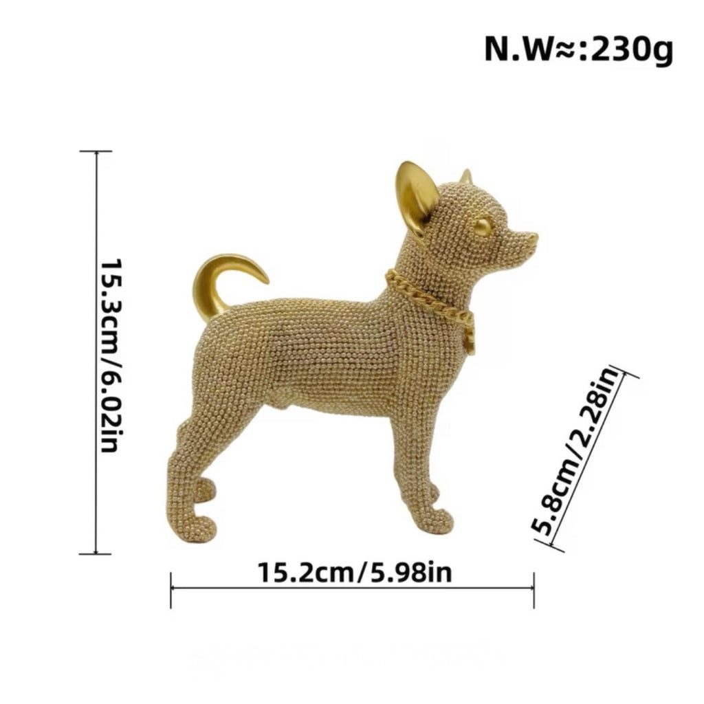 Beaded Golden Chihuahua Resin Statue Figurine Home Decor Gift