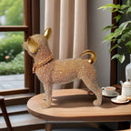 Beaded Golden Chihuahua Resin Statue Figurine Home Decor Gift