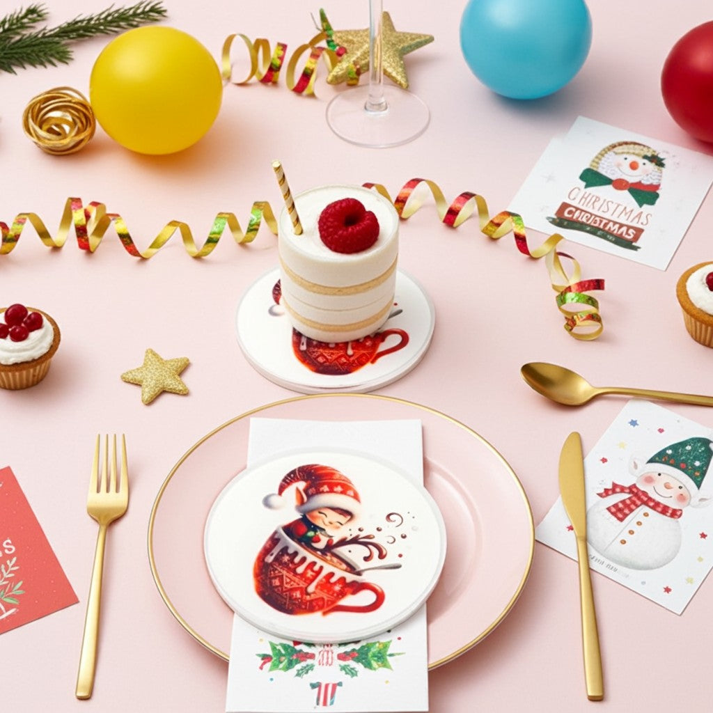 4 Christmas Elf Coasters Red and White image 4