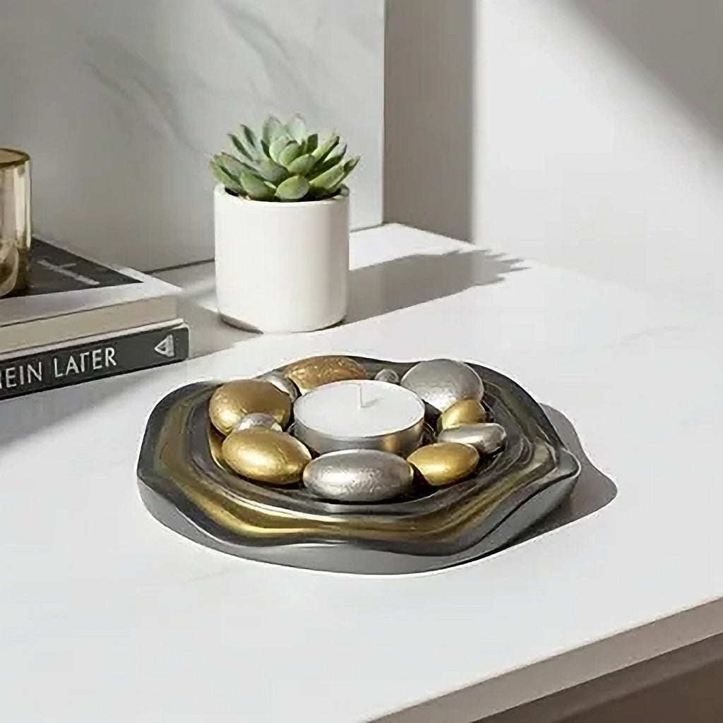 Gold Silver Resin Candle Holder Stone Plate image 0