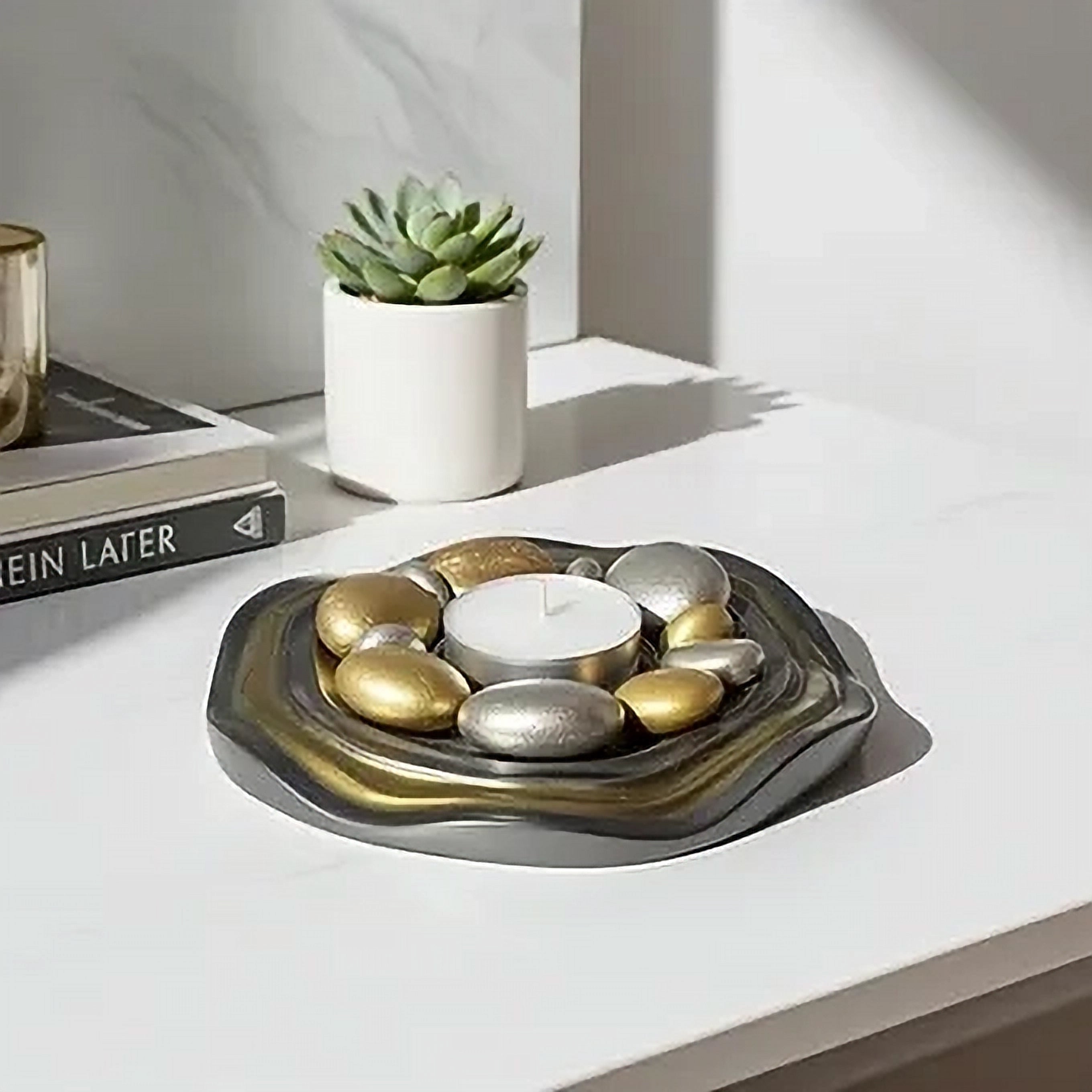 Gold Silver Resin Candle Holder Stone Plate image 0
