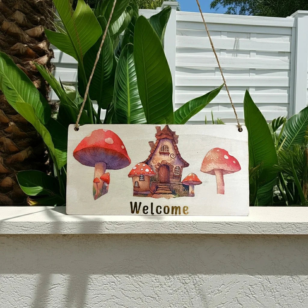 Decoupage Mushroom House Welcome Sign image 1
