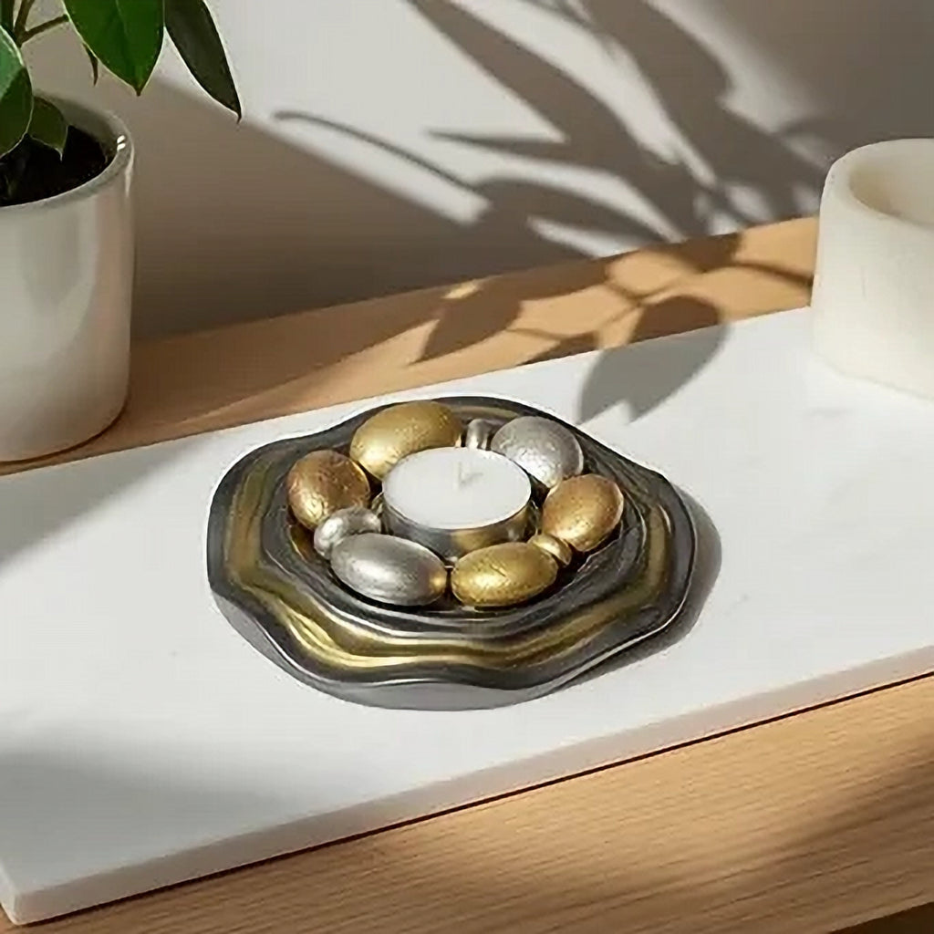 Gold Silver Resin Candle Holder Stone Plate image 2