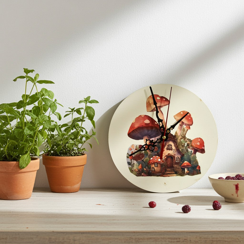 Decoupage Mushroom House Wall Clock image 0