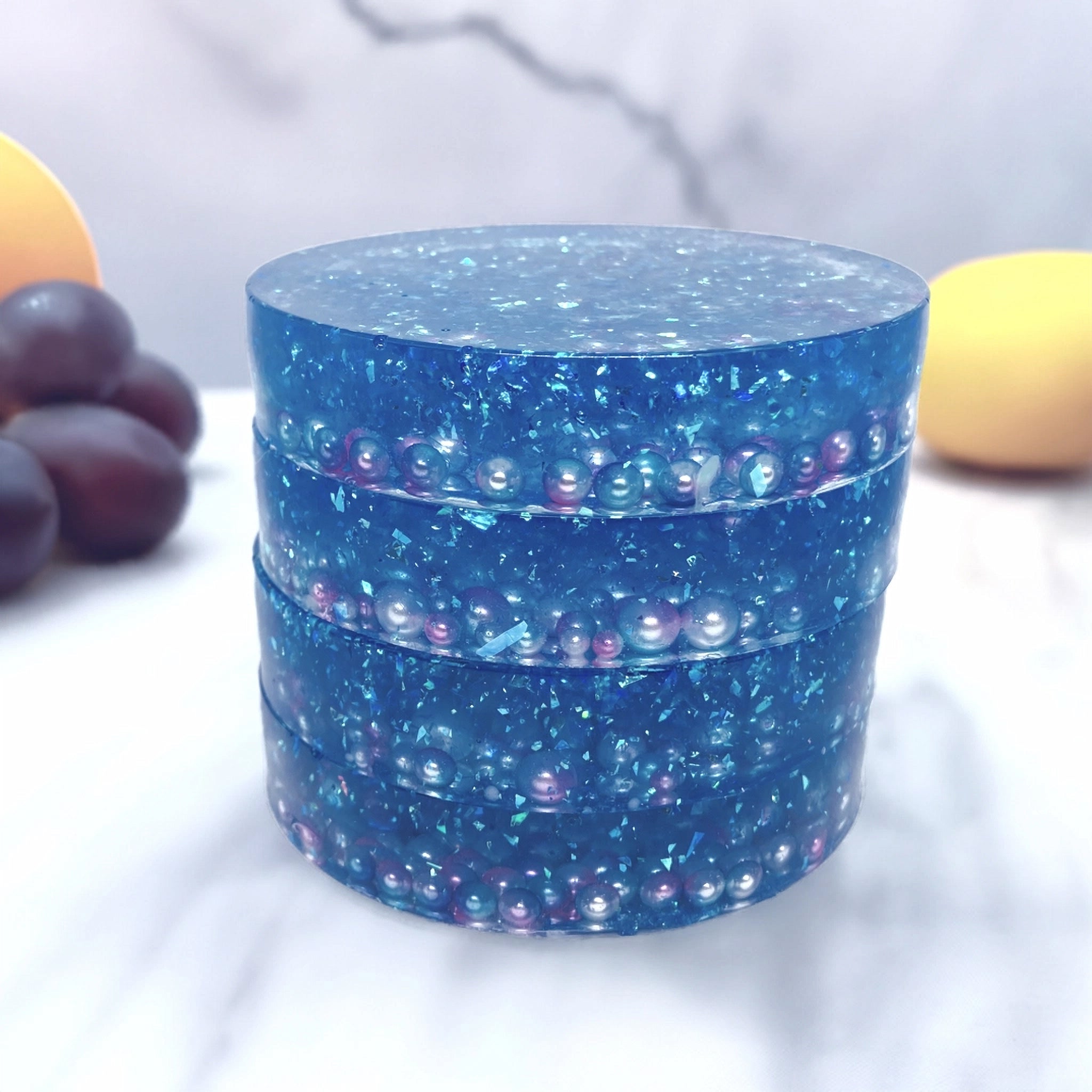 4 Resin Non-Slip Blue Coasters Tableware image 1