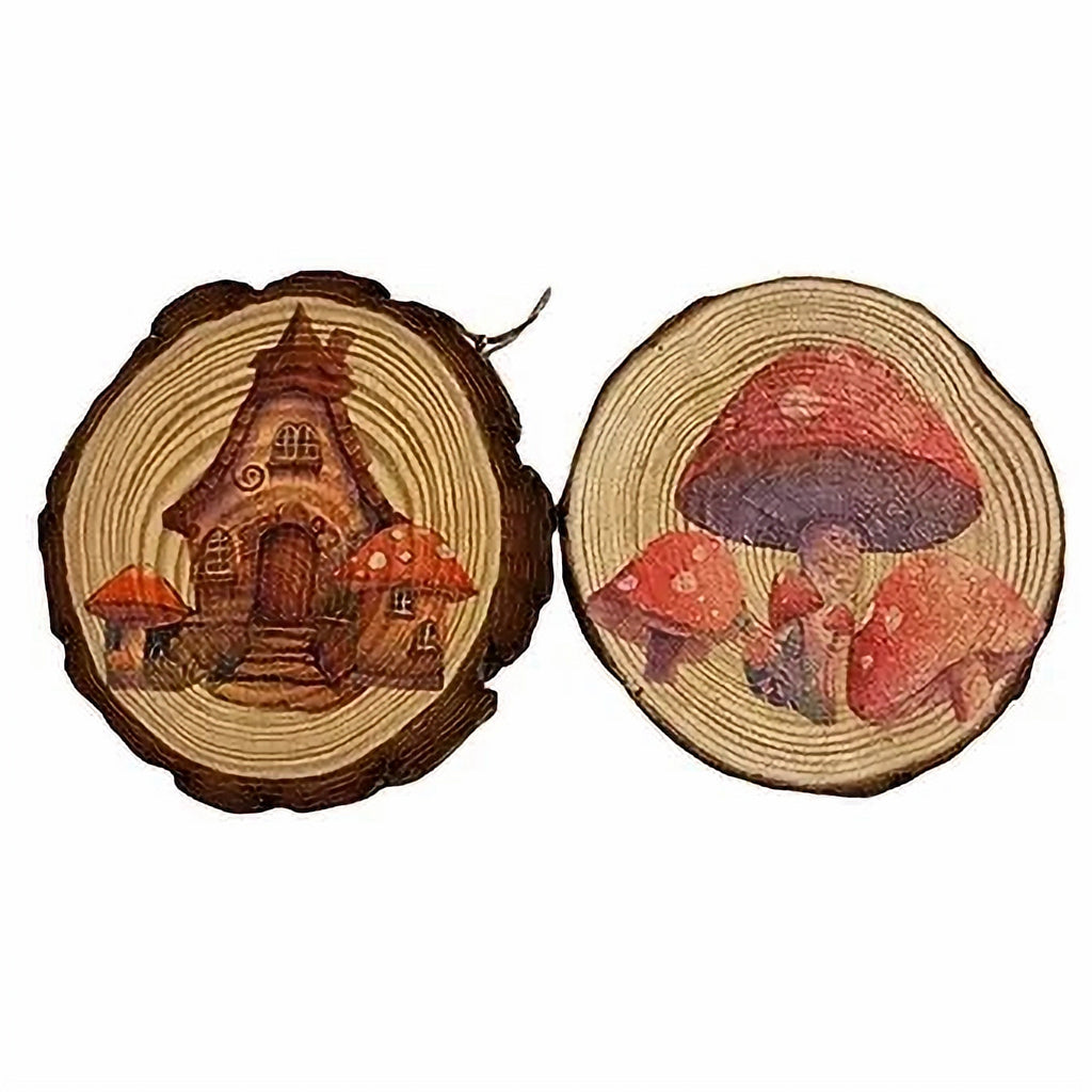 Decoupage Hanging Wood Slices Mushroom House image 4