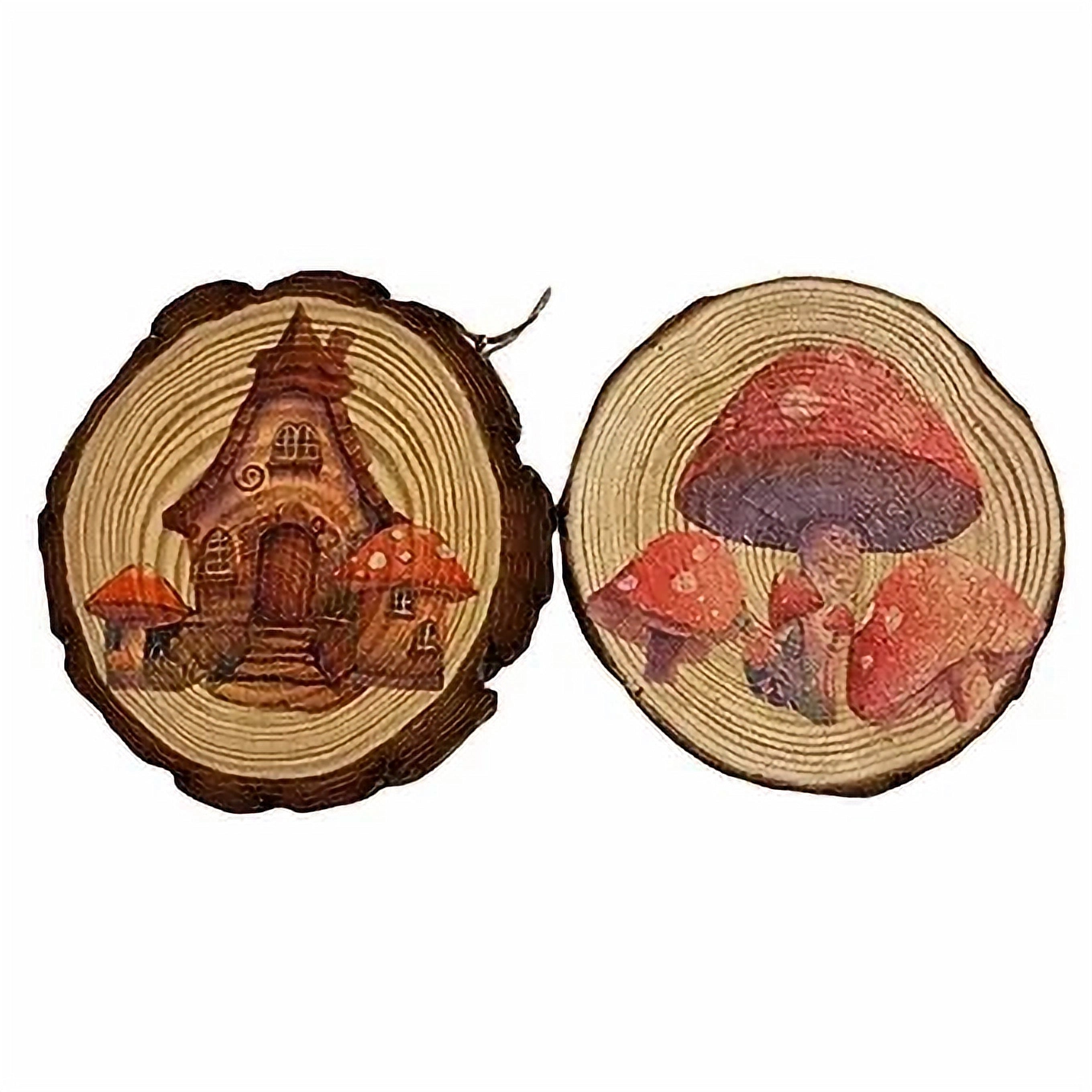 Decoupage Hanging Wood Slices Mushroom House image 4
