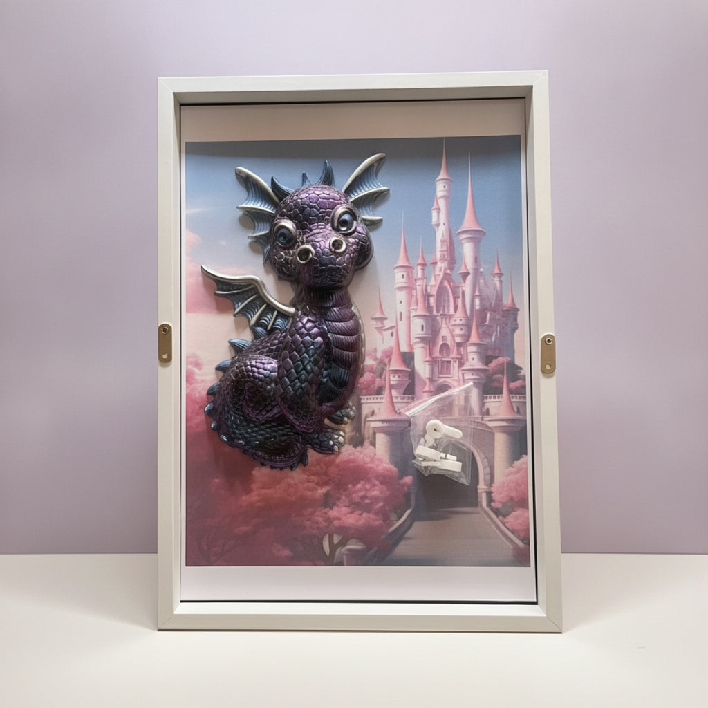 Cute 3D Dragon Resin Picture In Shadowbox Handmade Resin Decor