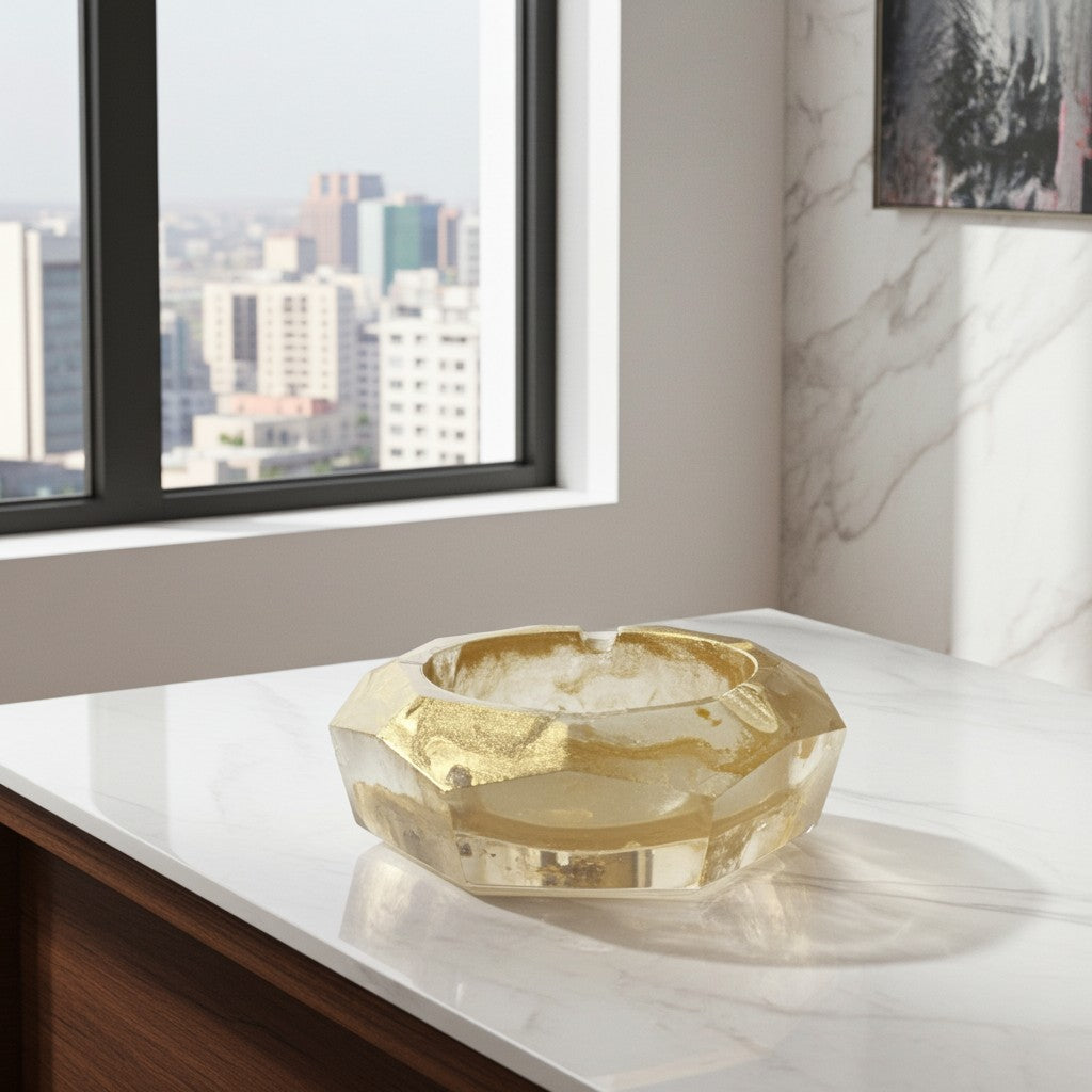 Handmade Glass Effect Golden Resin Ashtray
