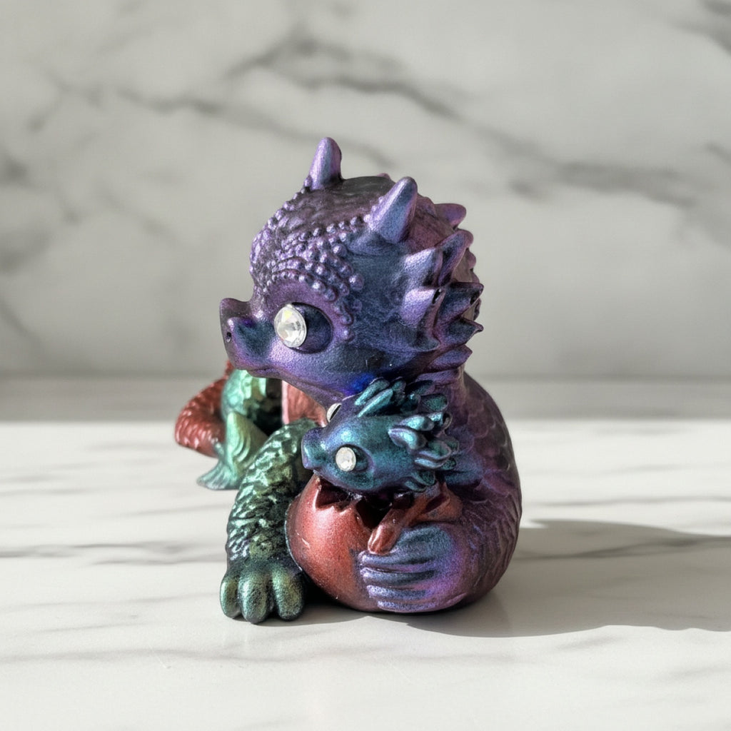 Handmade Dragon With Baby And Egg Figurine Resin Ornament Gift