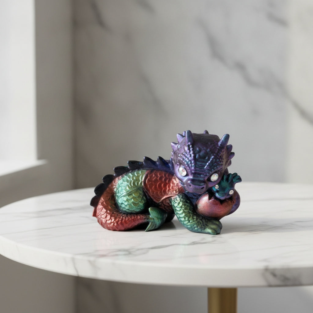 Handmade Dragon With Baby And Egg Figurine Resin Ornament Gift