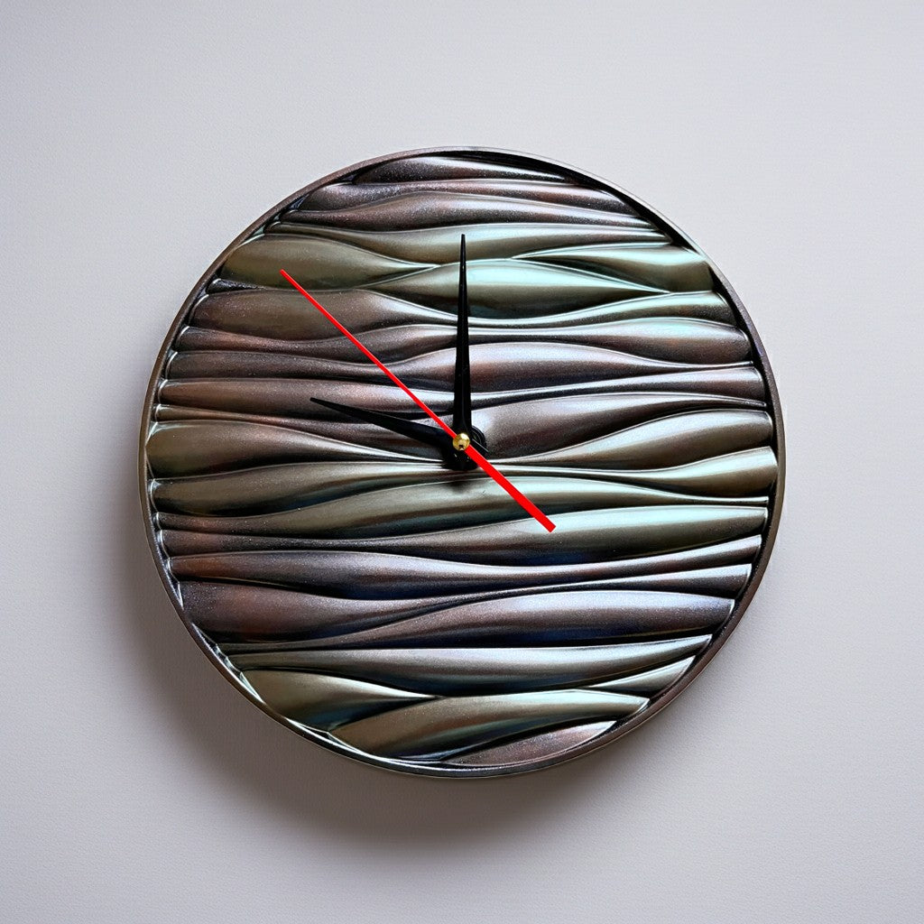 Large Metallic Silent Sweep Wall Clock Purple Green Blue Resin Clock