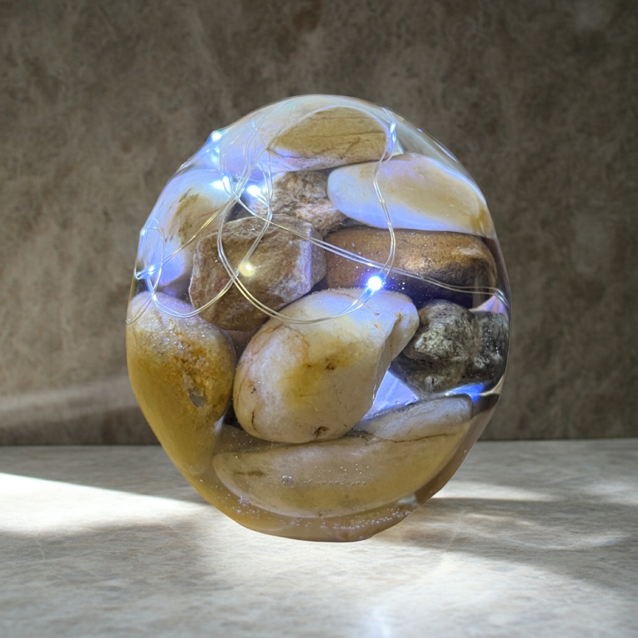 Resin Stone Pebble Led Skull Handmade Gift Ornament Light