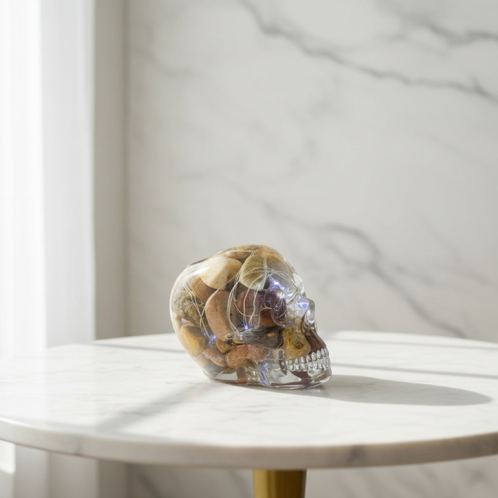 Resin Stone Pebble Led Skull Handmade Gift Ornament Light