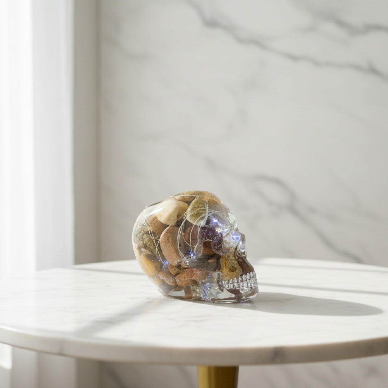 Resin Stone Pebble Led Skull Handmade Gift Ornament Light