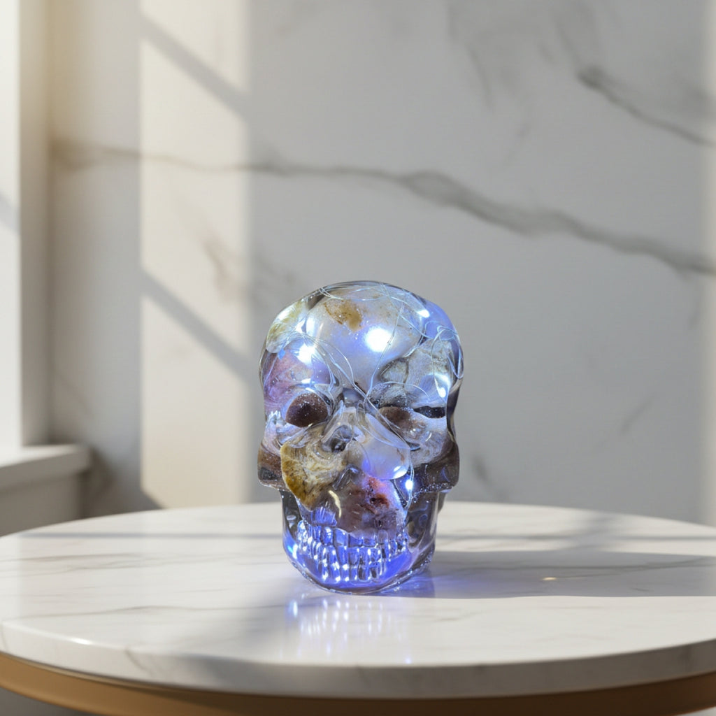 Resin Stone Pebble Led Skull Handmade Gift Ornament Light