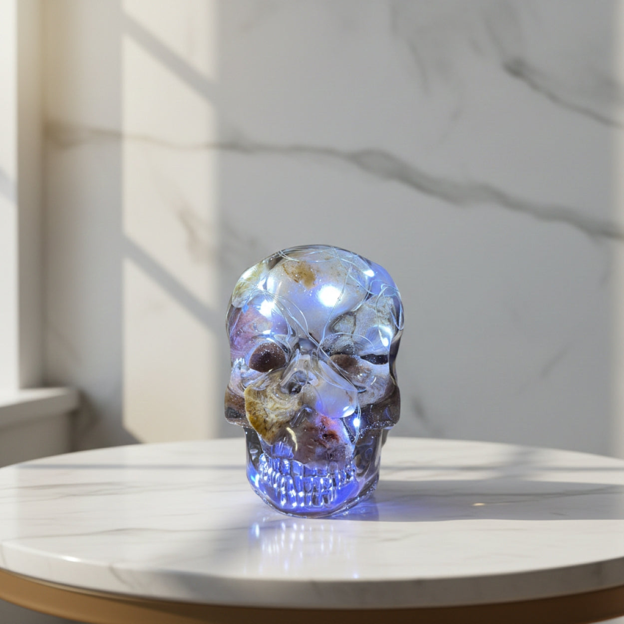 Resin Stone Pebble Led Skull Handmade Gift Ornament Light