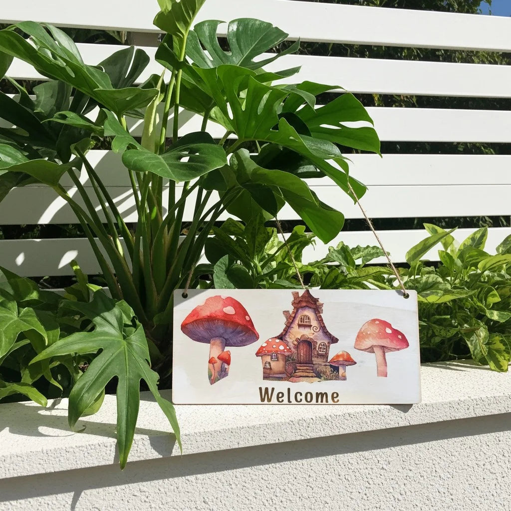 Decoupage Mushroom House Welcome Sign image 0
