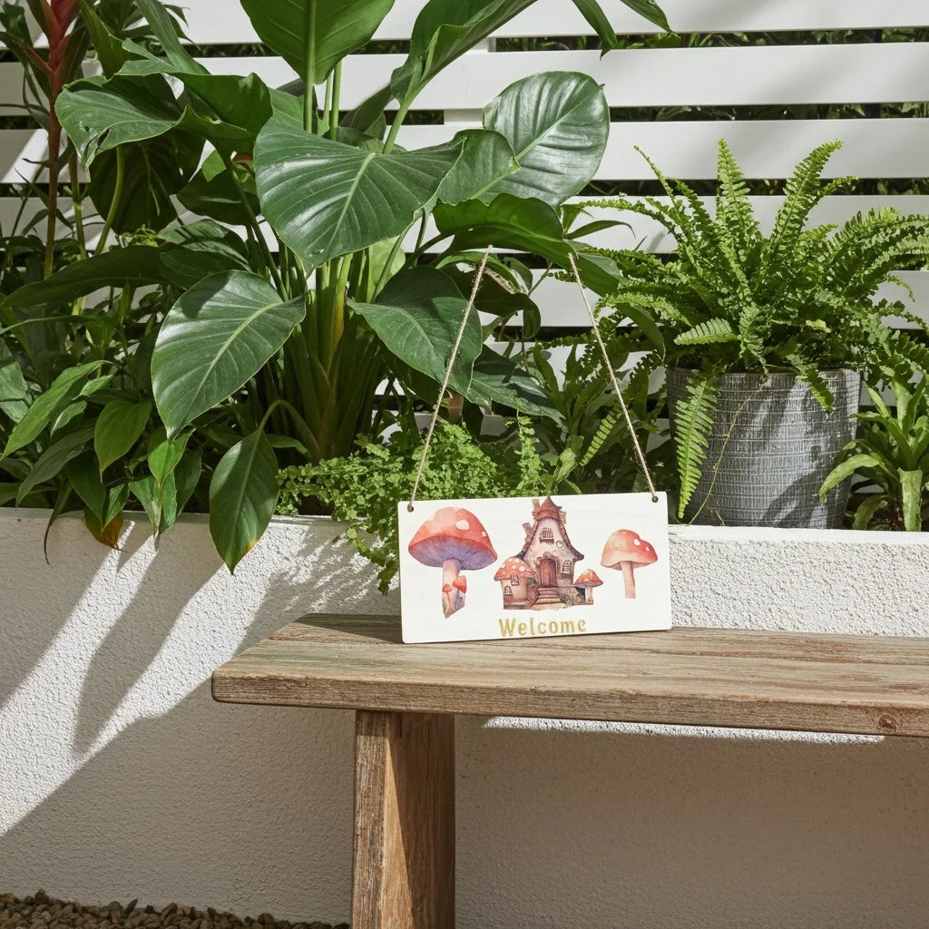 Decoupage Mushroom House Welcome Sign image 3