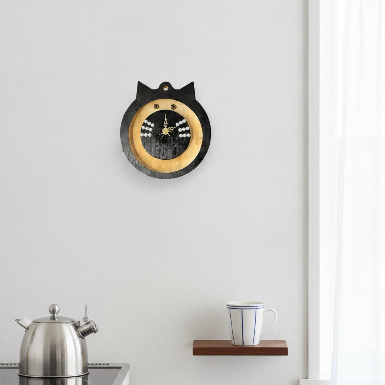 Handmade Bespoke Wooden Black Cat Clock