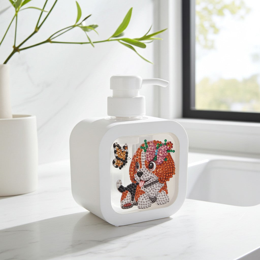 Sparkly bathroom soap dispensers of cute male and female dogs Handmade