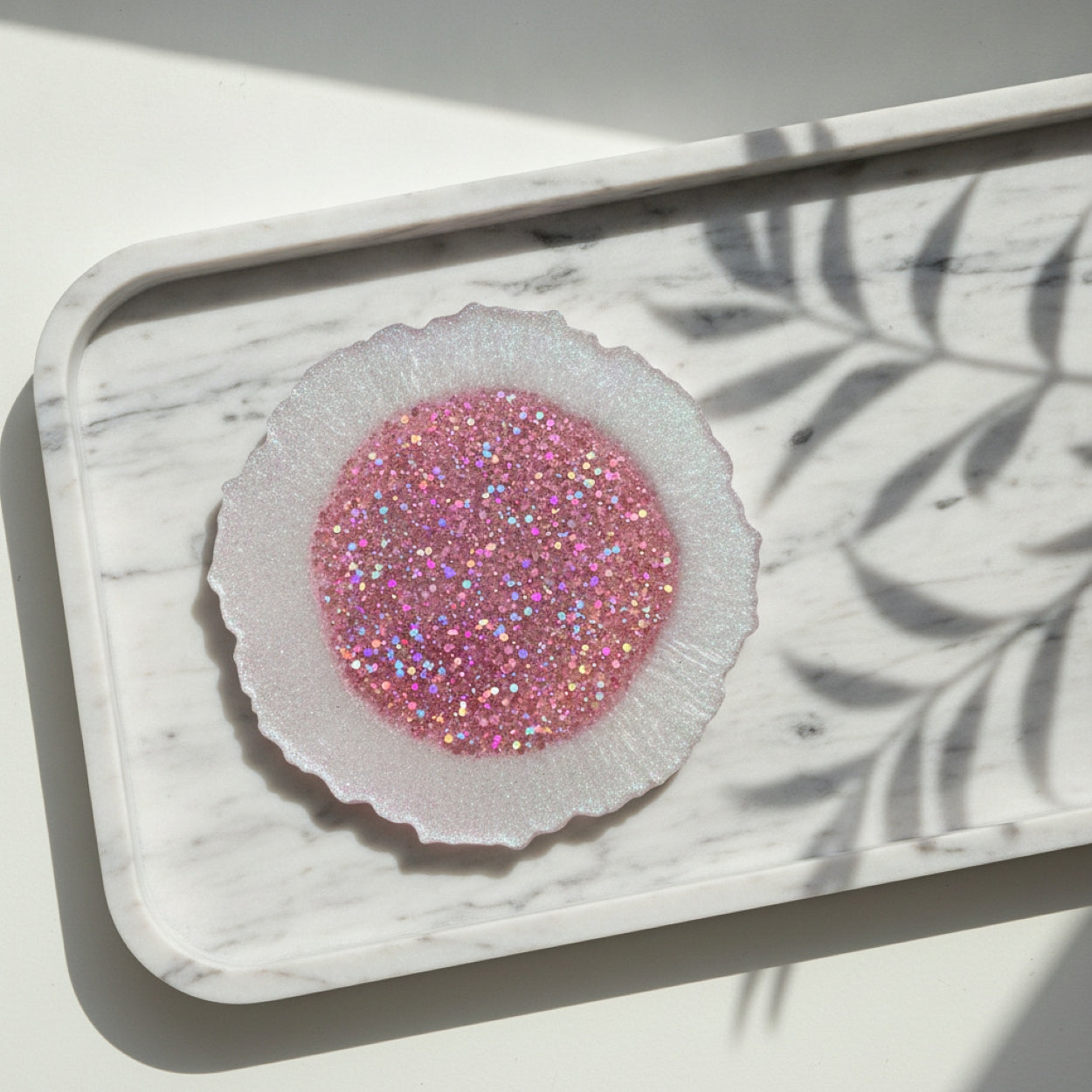 Handmade Resin Pink Glitter Decorative Plate