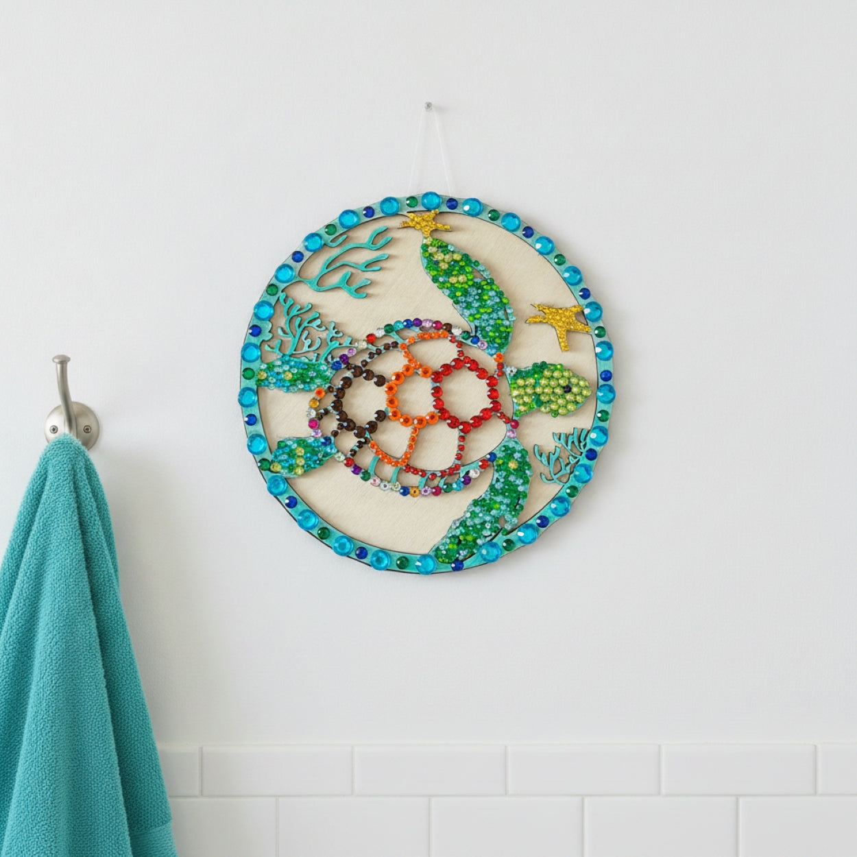 Handmade Wooden Hanging Turtle Decorated Sparkly Plaque