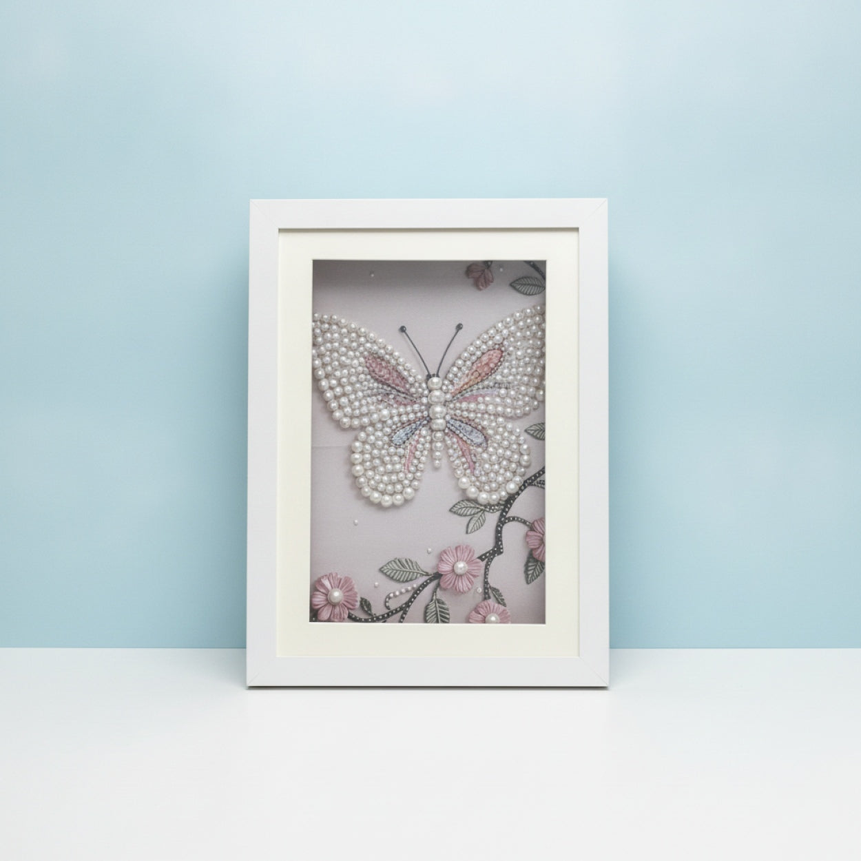 Pearl Butterfly Picture Wall Hanging In Shadowbox