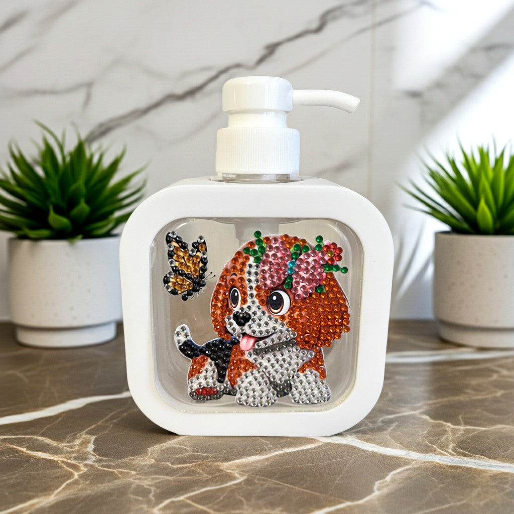 Sparkly bathroom soap dispensers of cute male and female dogs Handmade