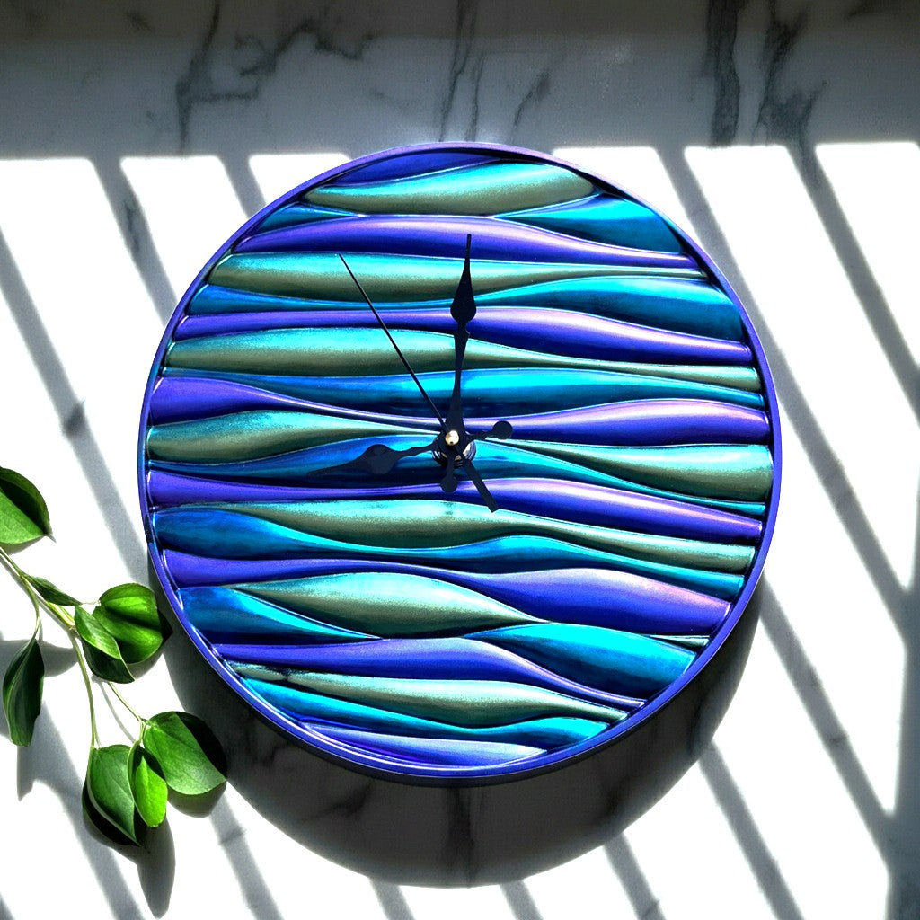 Large Metallic Silent Sweep Wall Clock Purple Green Blue Resin Clock