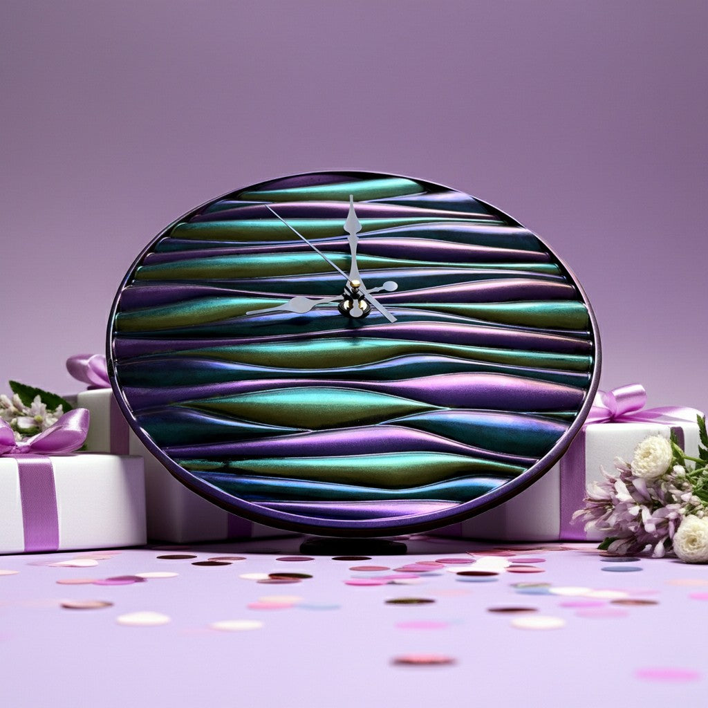 Large Metallic Silent Sweep Wall Clock Purple Green Blue Resin Clock