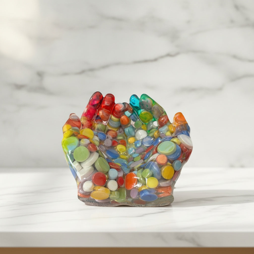 Handmade Resin Multi Coloured Spiritual Hands Storage Dish