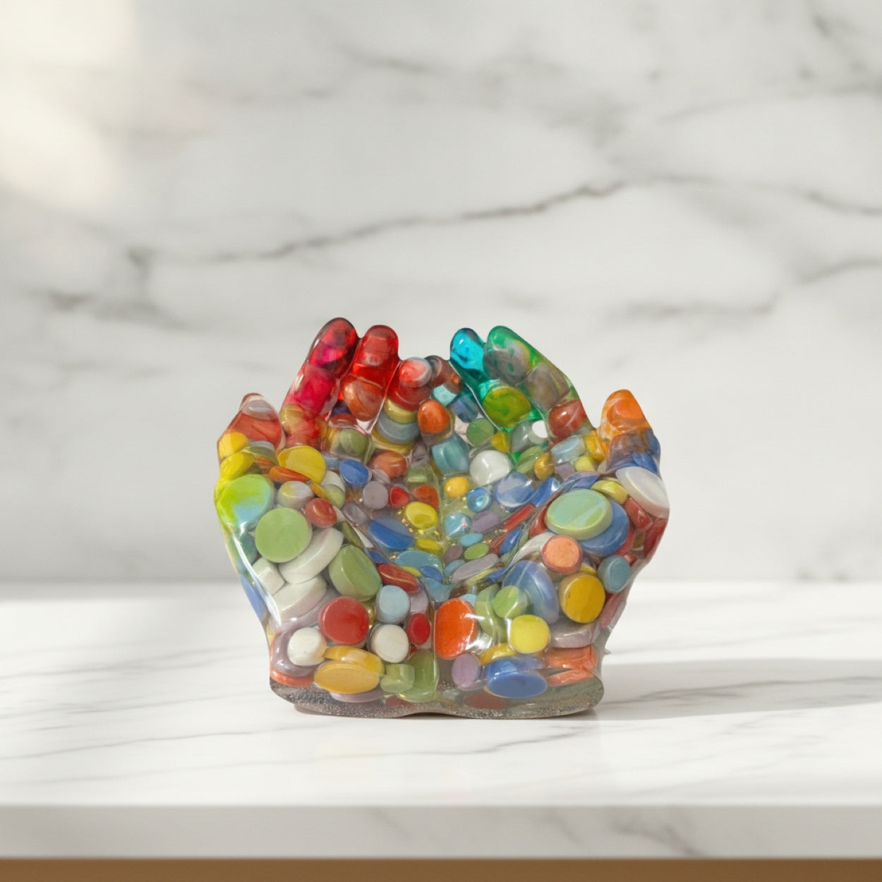 Handmade Resin Multi Coloured Spiritual Hands Storage Dish