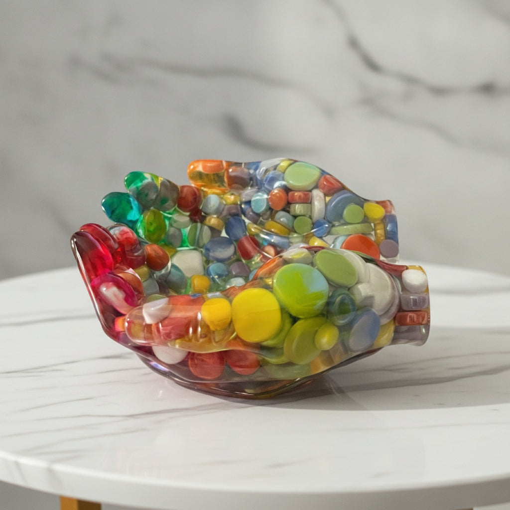 Handmade Resin Multi Coloured Spiritual Hands Storage Dish
