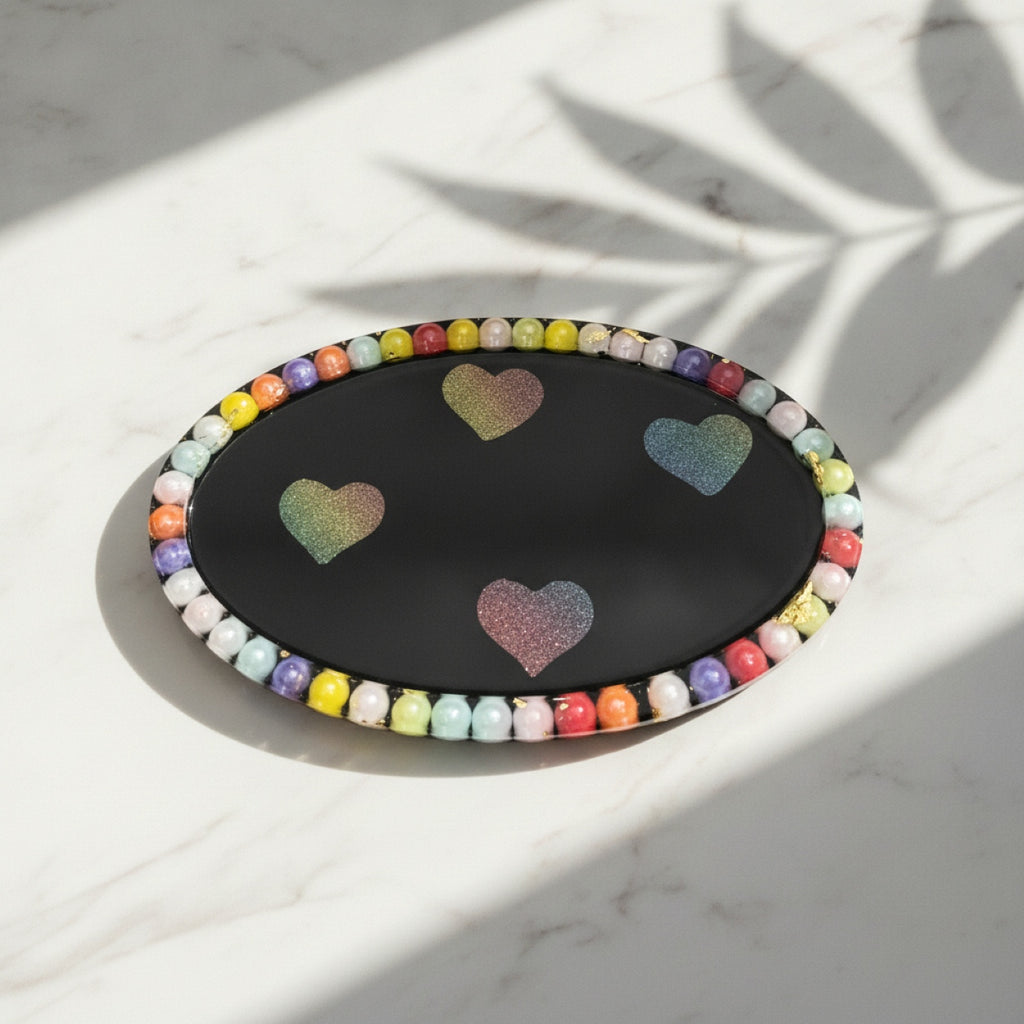 Handmade Resin Black Multi Colour Trinket Storage Organiser Dish