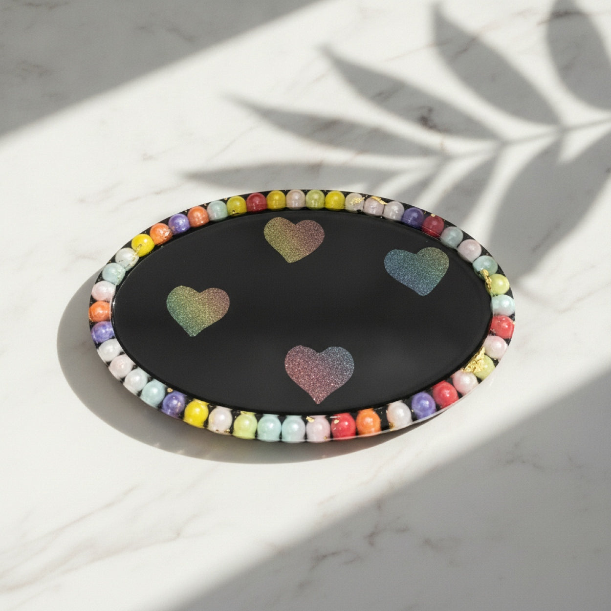 Handmade Resin Black Multi Colour Trinket Storage Organiser Dish