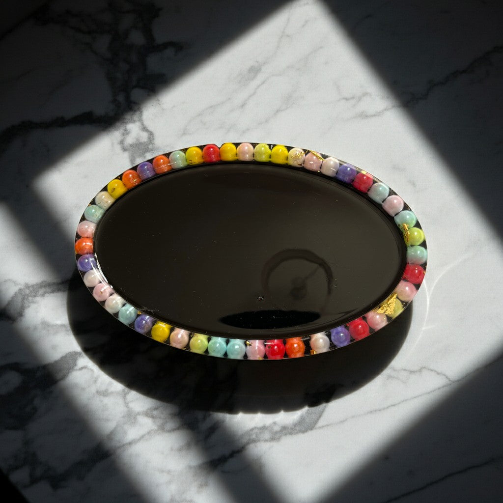 Handmade Resin Black Multi Colour Trinket Storage Dish