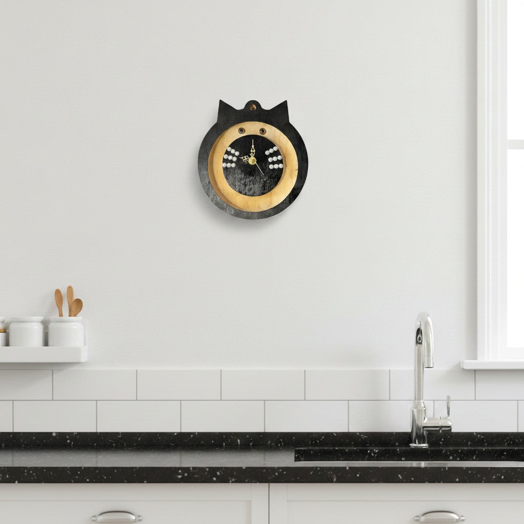 Handmade Bespoke Wooden Black Cat Clock