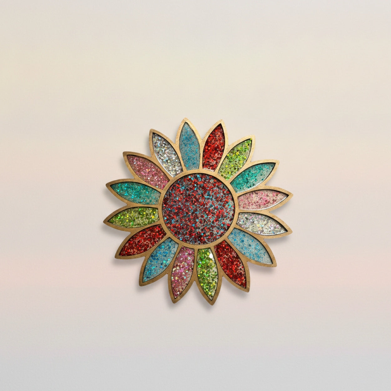 Handmade Wooden Multi Colour Glitter Flower Wall Art Decal